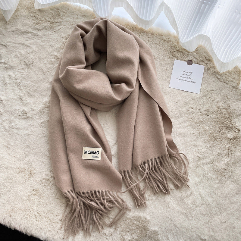 Cashmere Scarf Feel Solid Color Tassel Shawl Long Monochrome