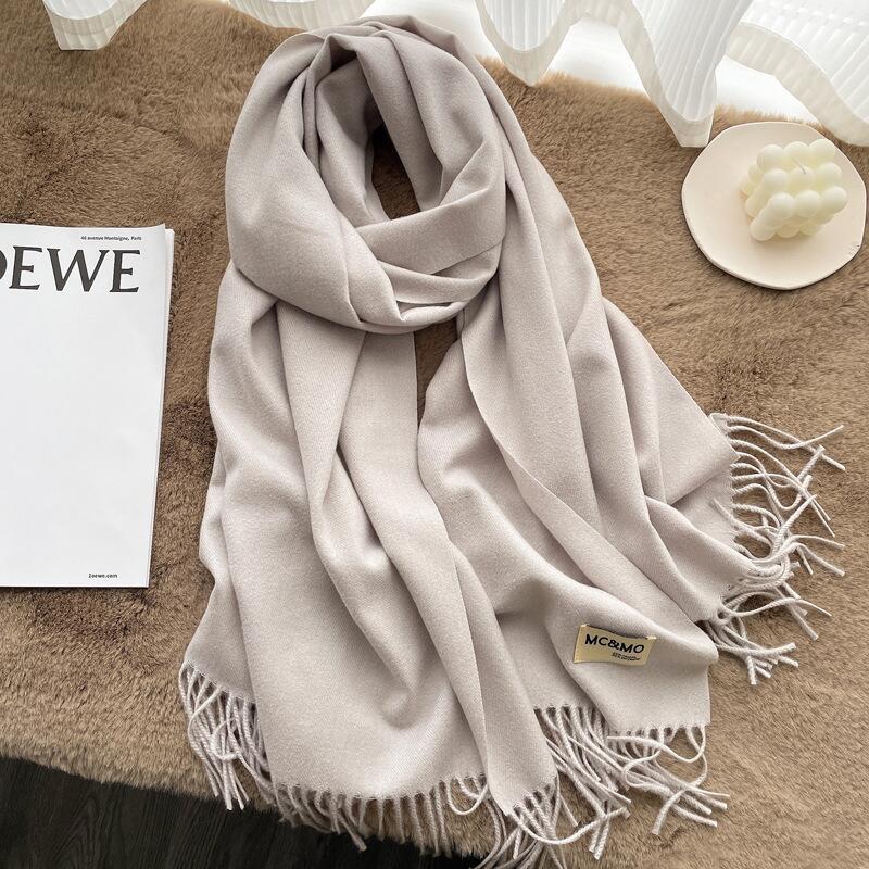 Cashmere Scarf Feel Solid Color Tassel Shawl Long Monochrome