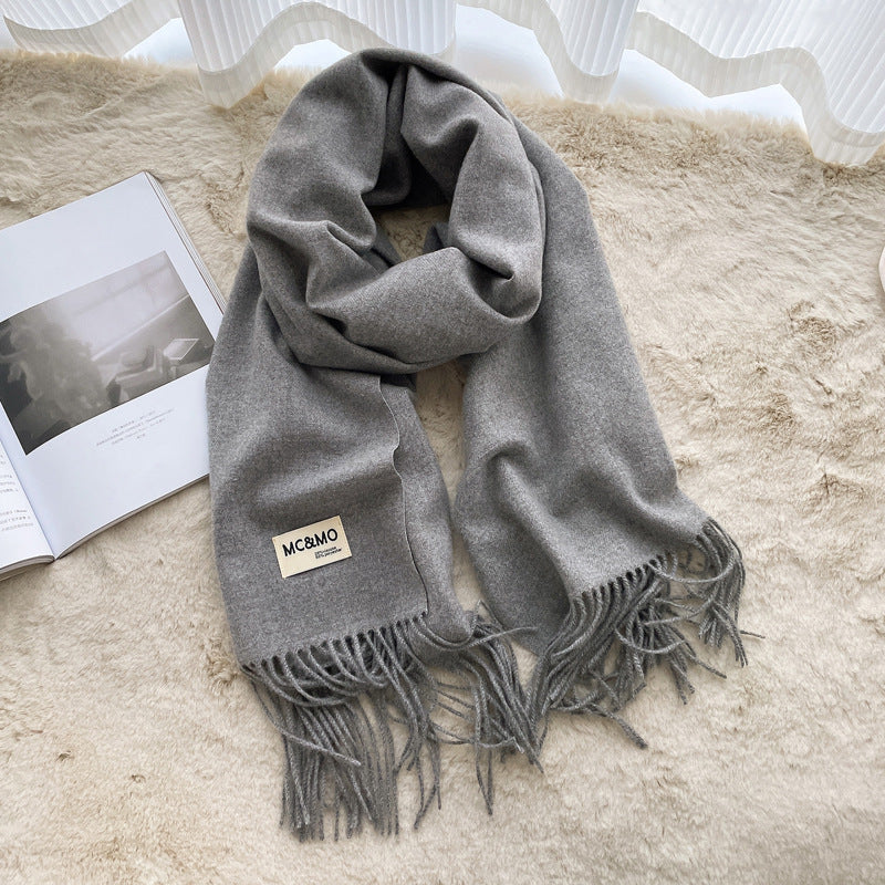 Cashmere Scarf Feel Solid Color Tassel Shawl Long Monochrome
