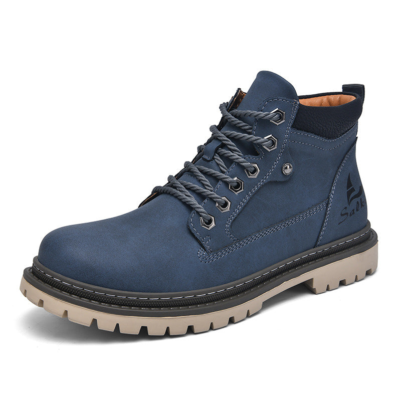 Men’s British-Style PU Leather Mid-Top Worker Boots