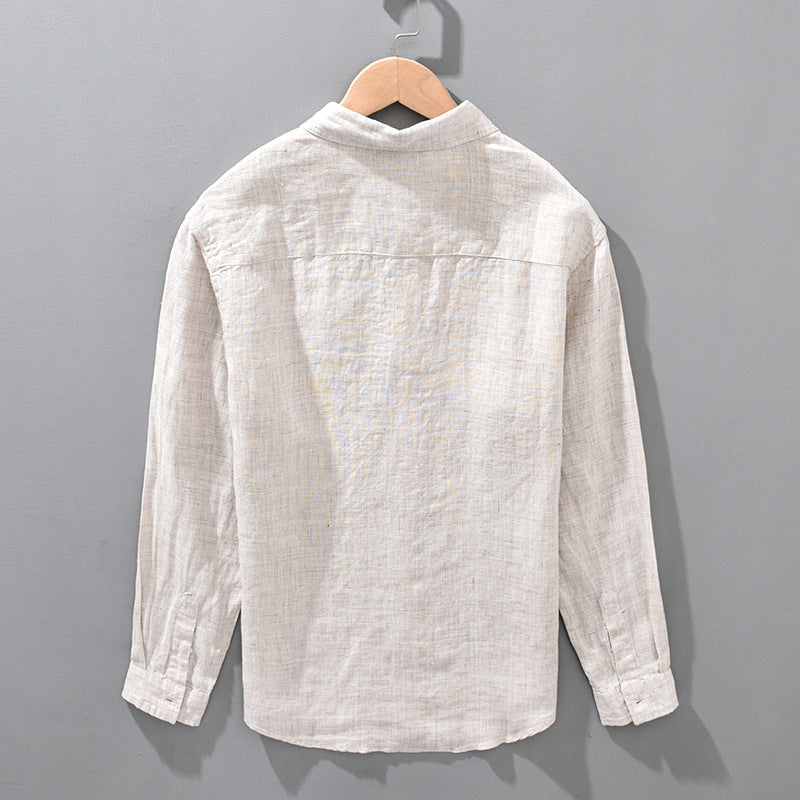 Men’s Linen Breathable Loose Shirt – Solid Color Casual Summer Top