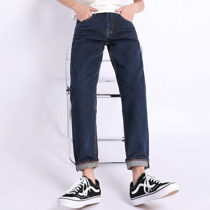 Dark Blue Loose-Fit Casual Jeans – Autumn Streetwear Style for Men