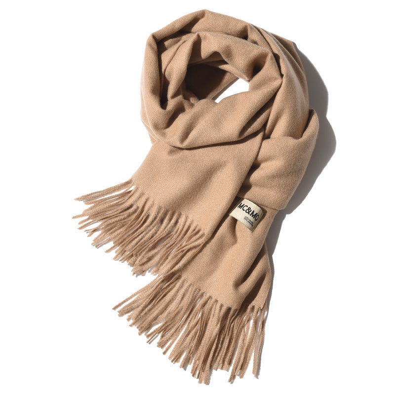 Cashmere Scarf Feel Solid Color Tassel Shawl Long Monochrome