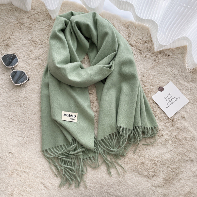 Cashmere Scarf Feel Solid Color Tassel Shawl Long Monochrome