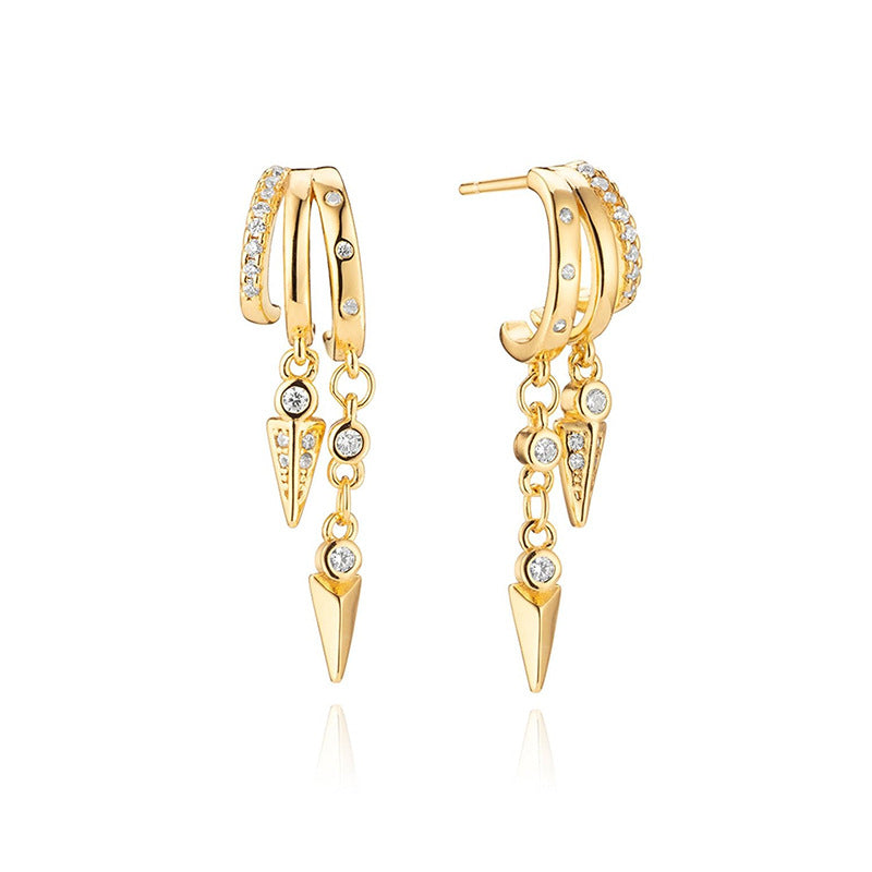 S925 Silver Personalized Diamond Overlay Double Layer Rivet Earrings