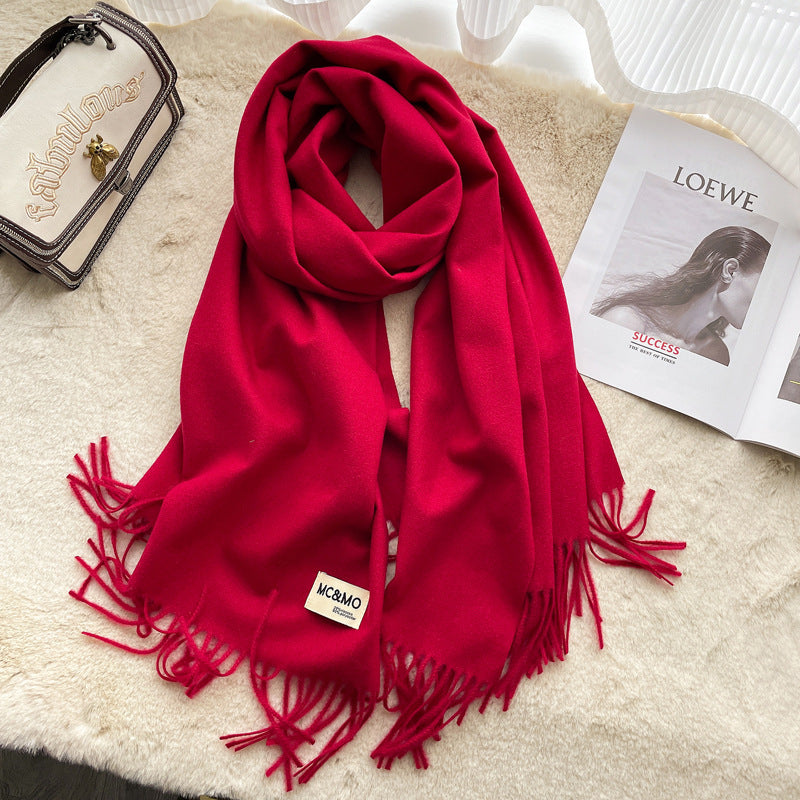 Cashmere Scarf Feel Solid Color Tassel Shawl Long Monochrome