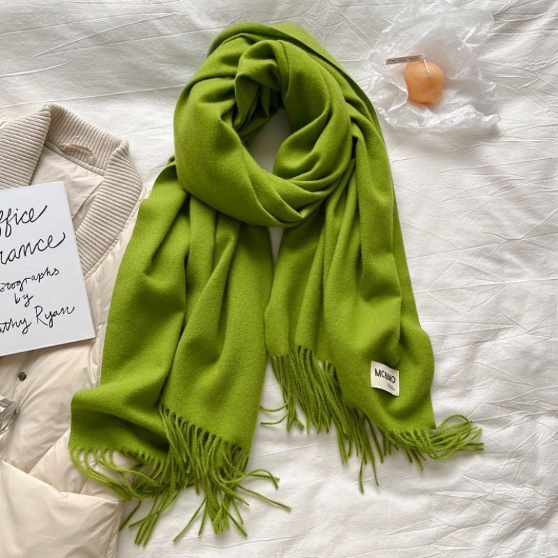 Cashmere Scarf Feel Solid Color Tassel Shawl Long Monochrome