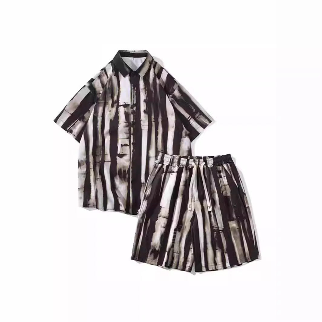 Casual Tie-dye Men's Loose Flower Shirt Suit