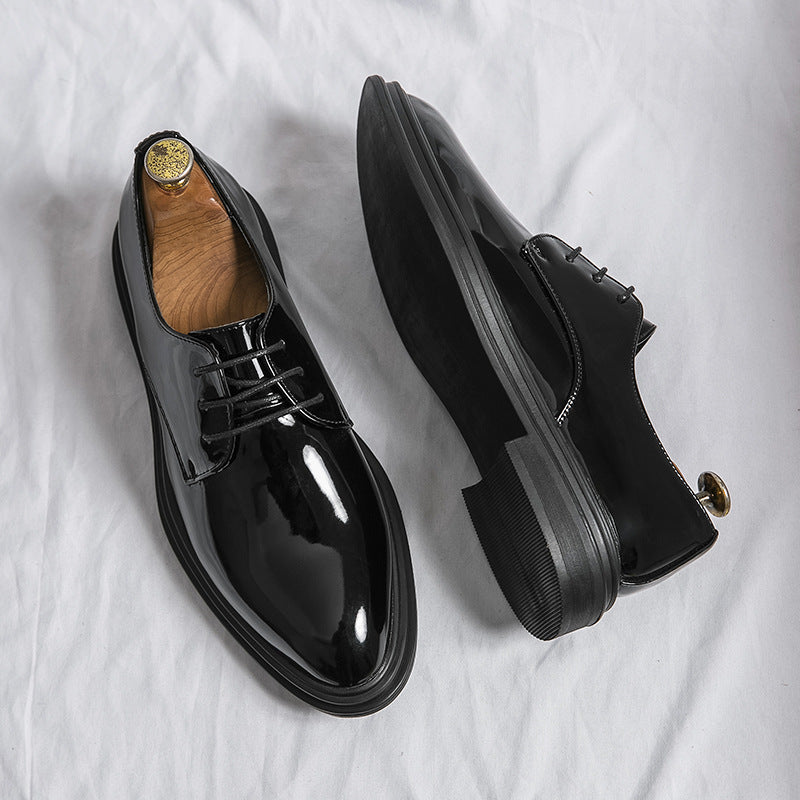 Men’s Glossy Pointed Business Leather Shoes – Sleek British Formal Style