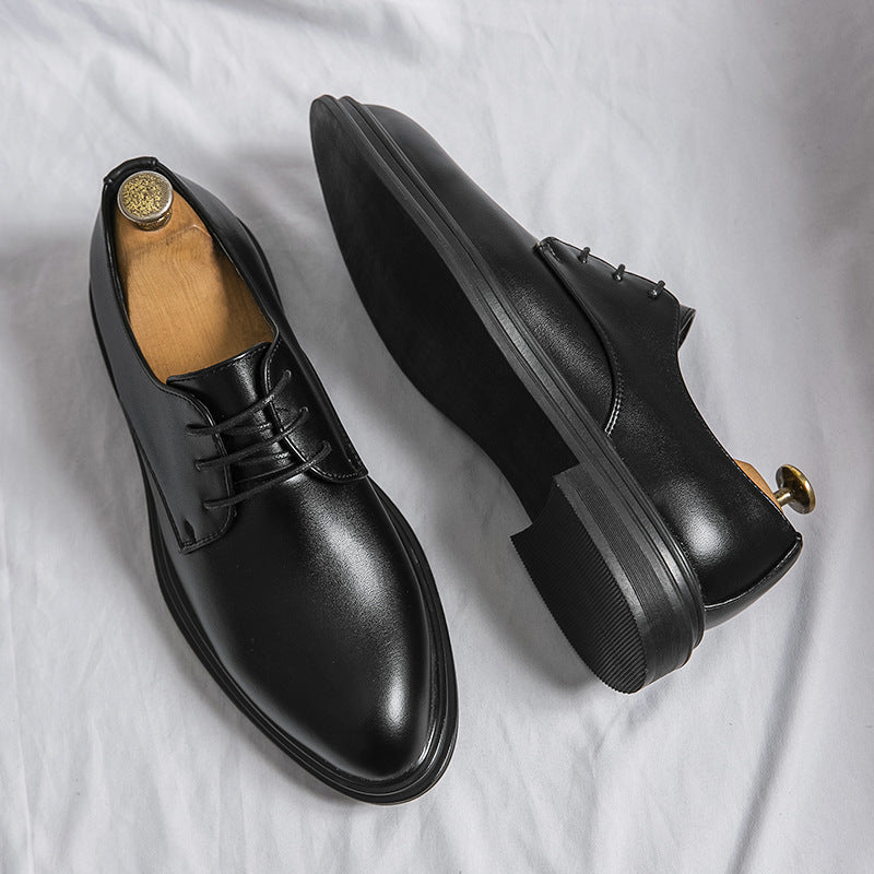 Men’s Glossy Pointed Business Leather Shoes – Sleek British Formal Style