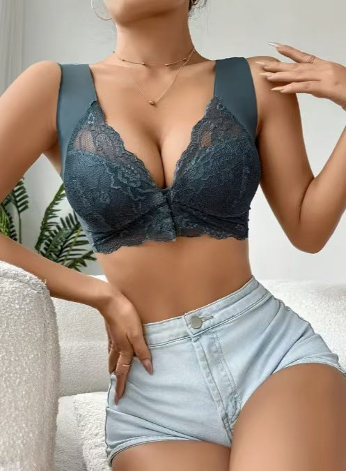 Front Button Underwear Lace Edge Push Up Small Size Large Wide Shoulder Strap Comfortable Bra