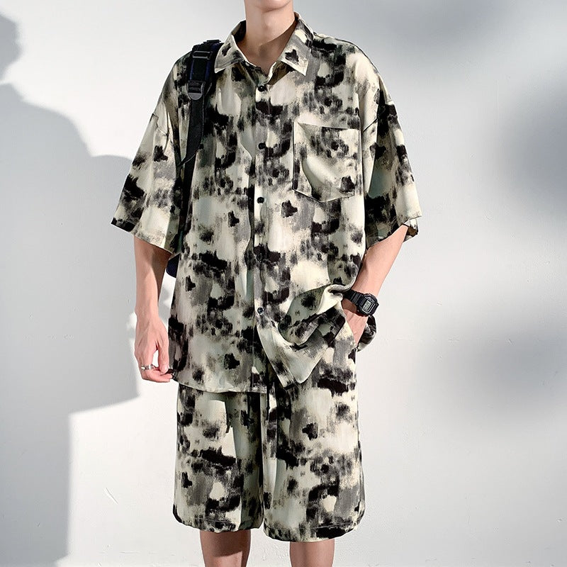 Men’s Ice Silk “Cool Feel” Short Sleeve Shirt & Shorts Set – Lightweight Summer Loungewear