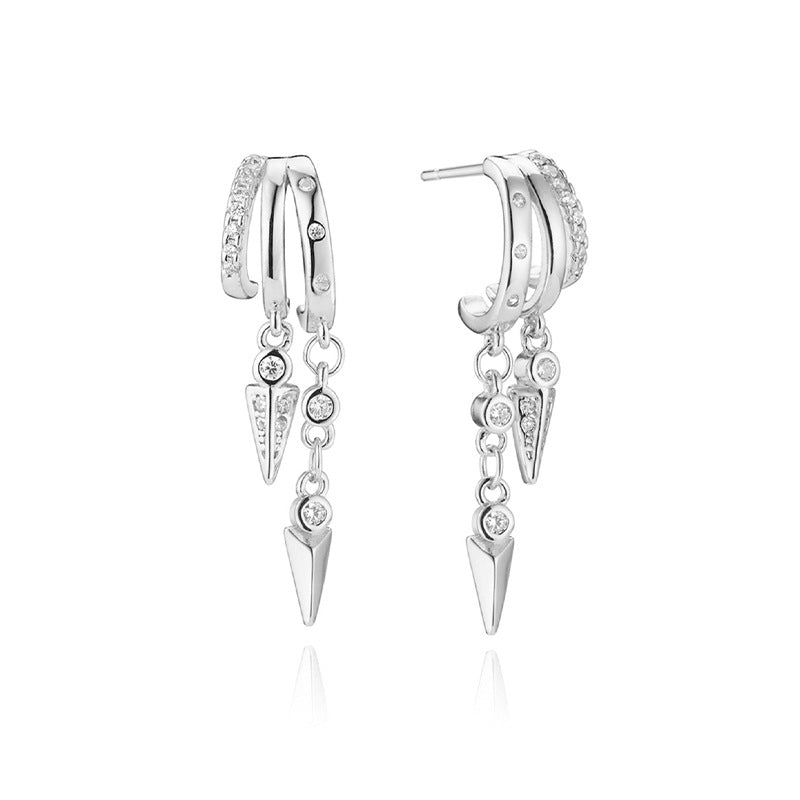 S925 Silver Personalized Diamond Overlay Double Layer Rivet Earrings