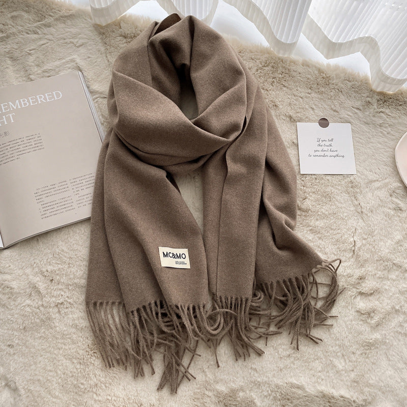 Cashmere Scarf Feel Solid Color Tassel Shawl Long Monochrome