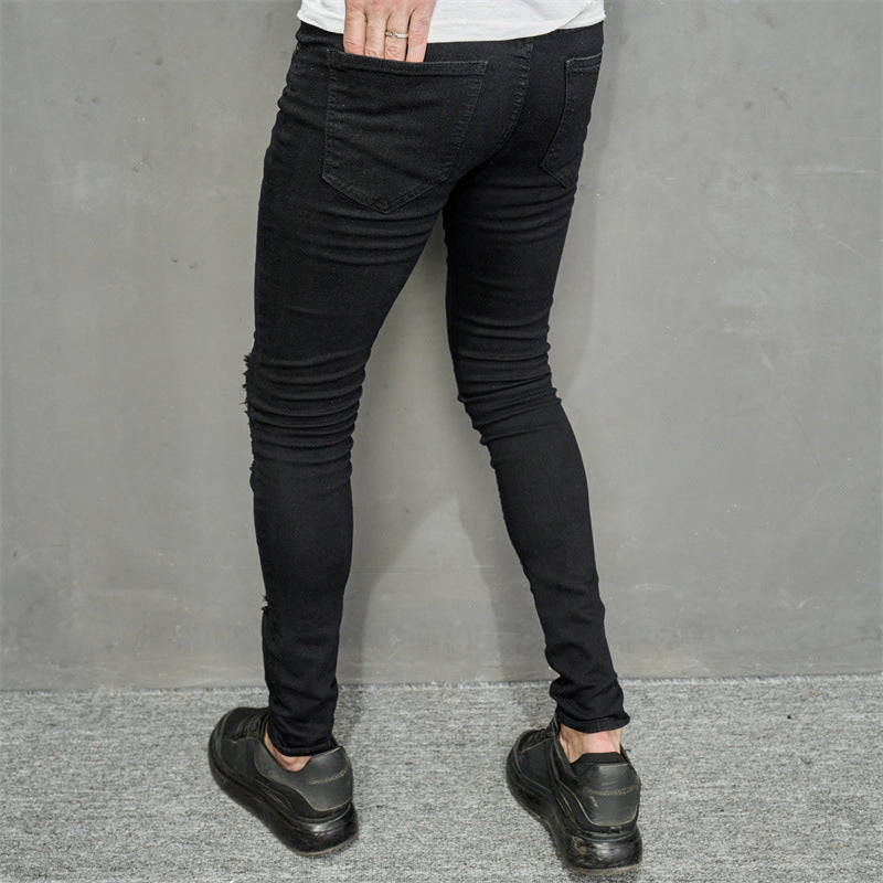 Men’s Ripped Slim-Fit Denim Jeans – Street Style with Bold Personality