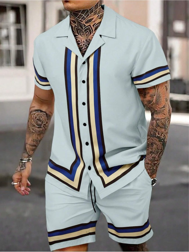 Men’s Cuban Collar Two-Piece Shirt & Shorts Set – Stylish Summer Co-ord Outfit