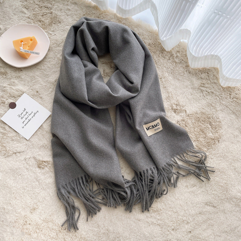 Cashmere Scarf Feel Solid Color Tassel Shawl Long Monochrome
