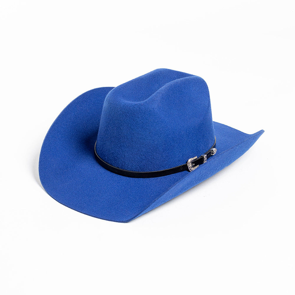Belt Buckle Wide Brim Curling Wool Cowboy Hat