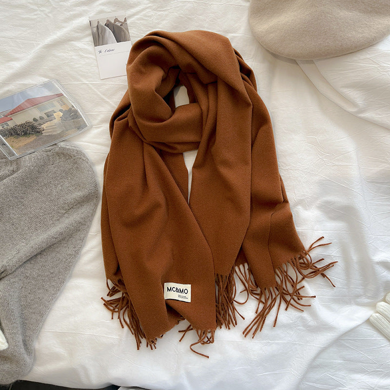 Cashmere Scarf Feel Solid Color Tassel Shawl Long Monochrome