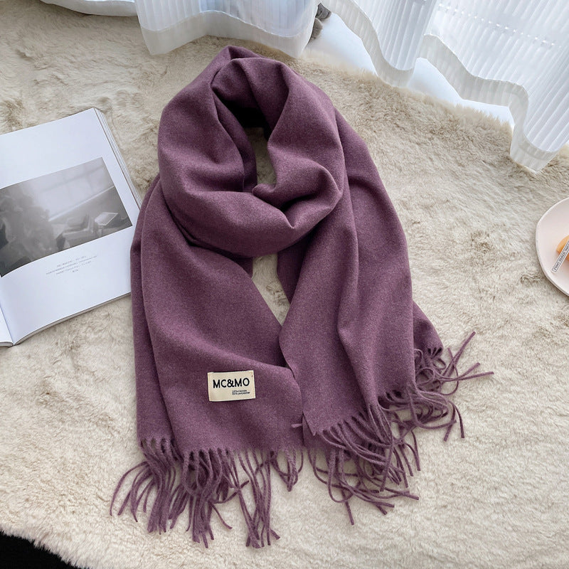 Cashmere Scarf Feel Solid Color Tassel Shawl Long Monochrome