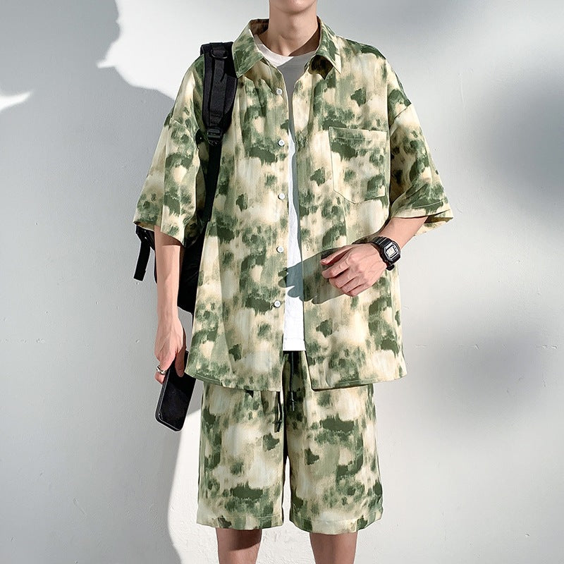 Men’s Ice Silk “Cool Feel” Short Sleeve Shirt & Shorts Set – Lightweight Summer Loungewear