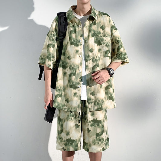 Men’s Ice Silk “Cool Feel” Short Sleeve Shirt & Shorts Set – Lightweight Summer Loungewear
