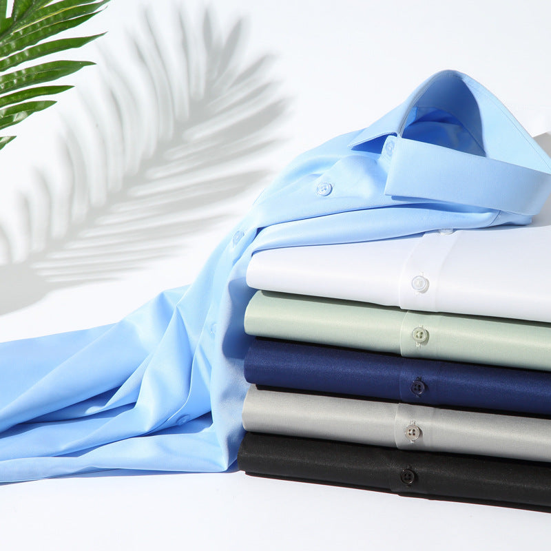 Men’s Elastic Silk Long-Sleeve Non-Iron Shirt – Smooth, Stretch & Breathable