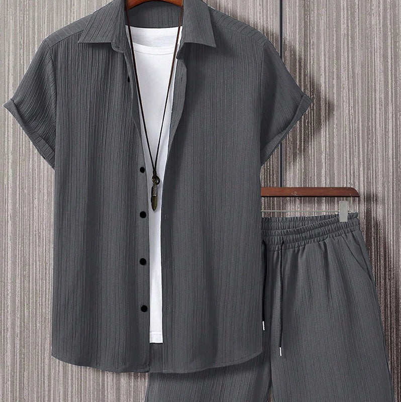 Men’s Striped Short-Sleeve Lapel Shirt & Shorts Set – Lightweight Summer Co-Ord