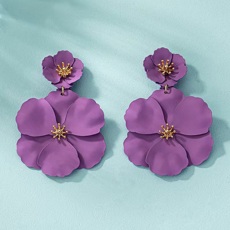 European And American Mori Girl Flower Earrings Retro Long