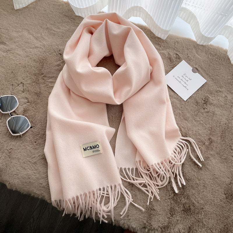 Cashmere Scarf Feel Solid Color Tassel Shawl Long Monochrome