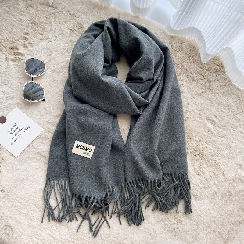 Cashmere Scarf Feel Solid Color Tassel Shawl Long Monochrome