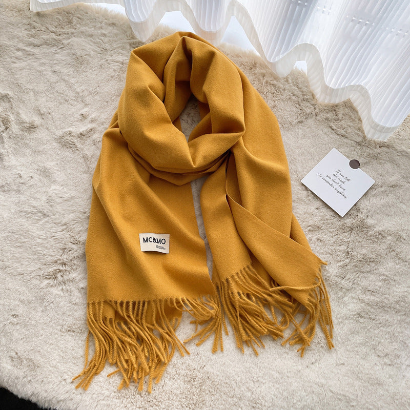Cashmere Scarf Feel Solid Color Tassel Shawl Long Monochrome
