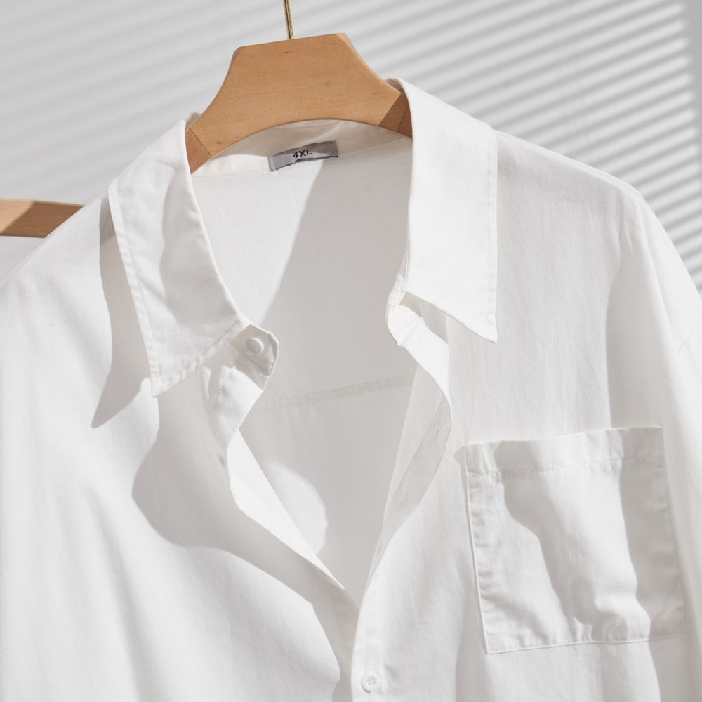 Plus Size Cotton Casual Shirt Loose Slimming Thin Long Sleeve