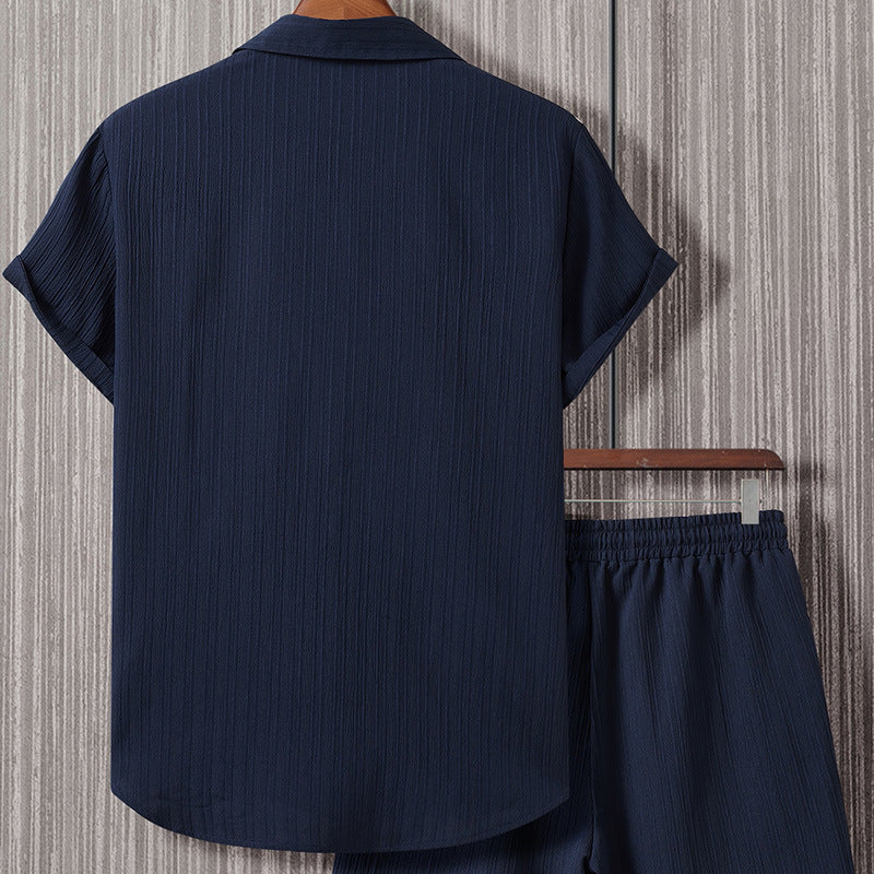 Men’s Striped Short-Sleeve Lapel Shirt & Shorts Set – Lightweight Summer Co-Ord
