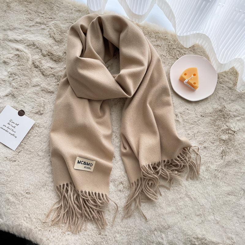 Cashmere Scarf Feel Solid Color Tassel Shawl Long Monochrome