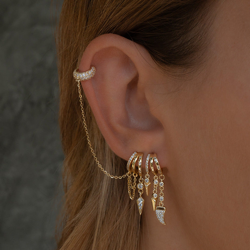 S925 Silver Personalized Diamond Overlay Double Layer Rivet Earrings