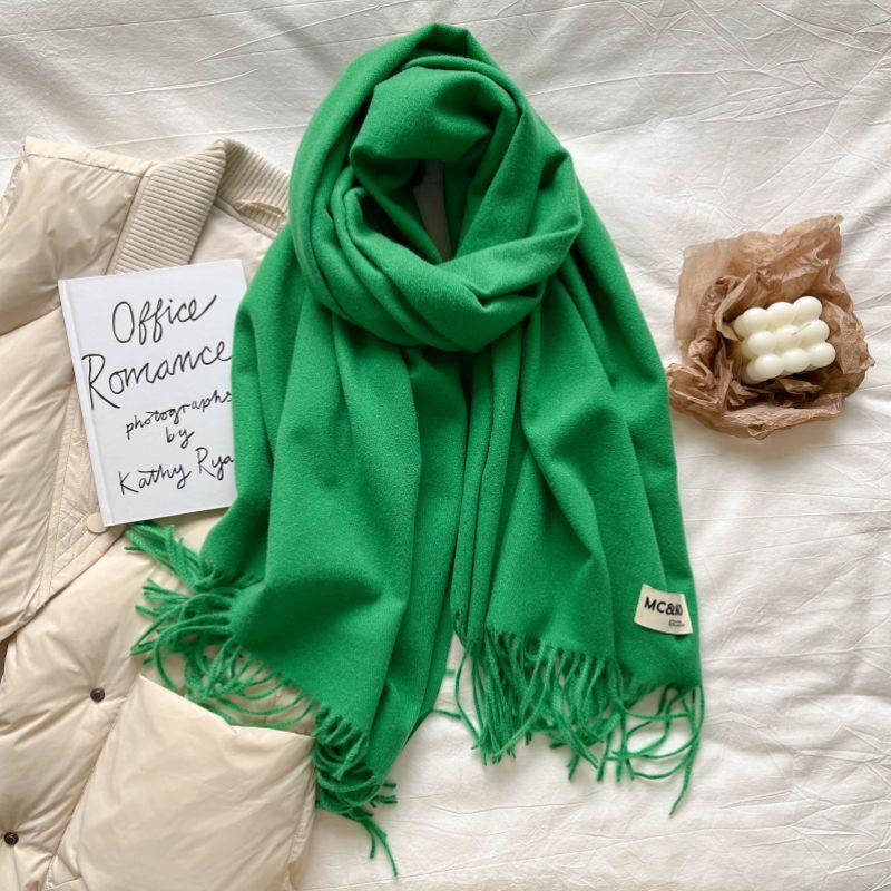 Cashmere Scarf Feel Solid Color Tassel Shawl Long Monochrome