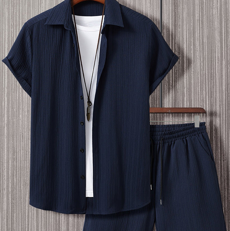 Men’s Striped Short-Sleeve Lapel Shirt & Shorts Set – Lightweight Summer Co-Ord