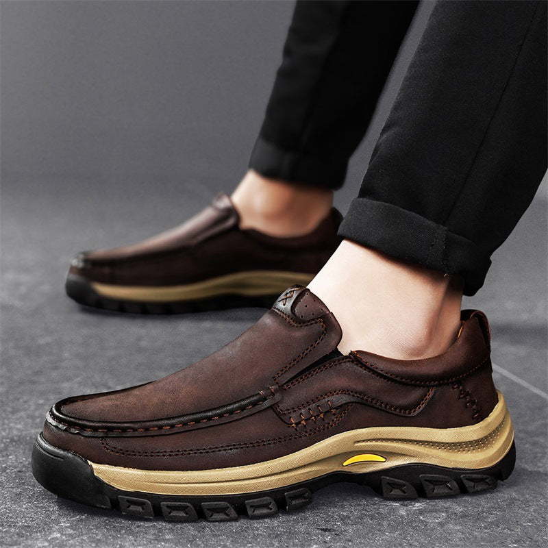 Men’s Leather Thick-Soled Outdoor Mountaineering Shoes – Durable Rubber Sole