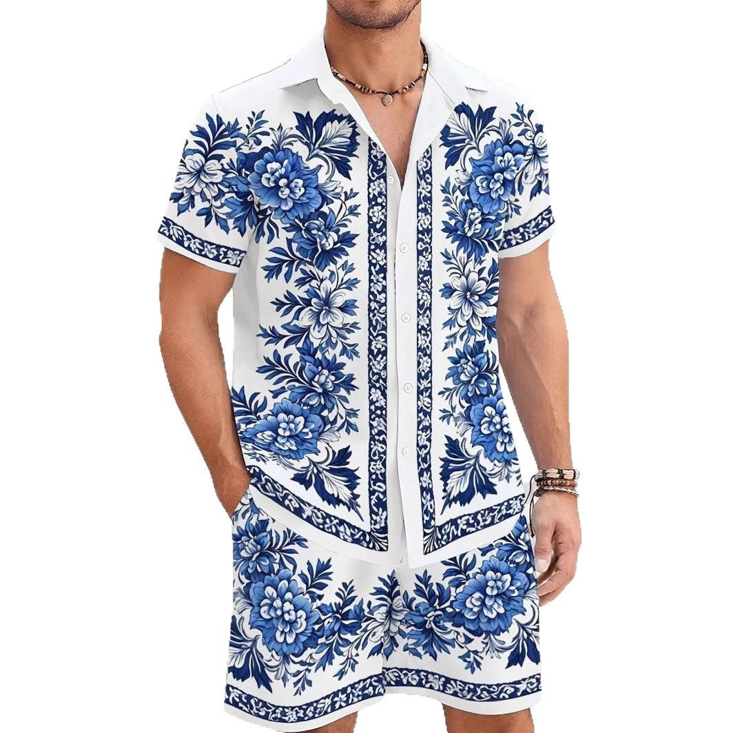 Men’s Retro Floral 3D Digital Print Shirt & Shorts Set – Bold Summer Matching Outfit