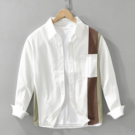 Men’s Loose Artistic Cotton Long-Sleeve Shirt – Versatile Square-Collar Casual Top
