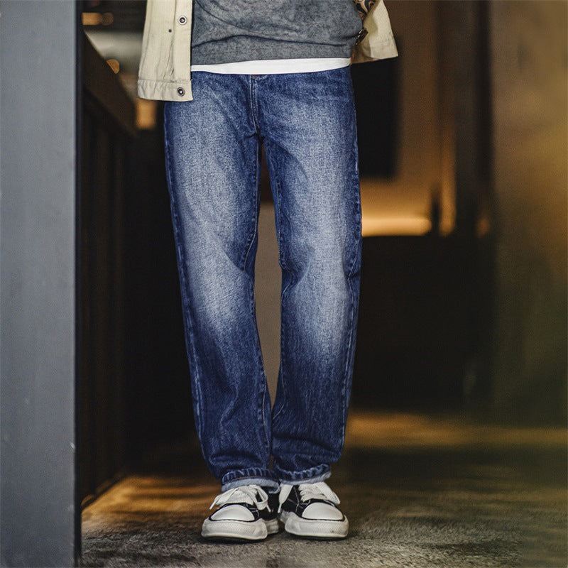 Men’s Retro Gradient Worn White Jeans – Vintage American Street Style