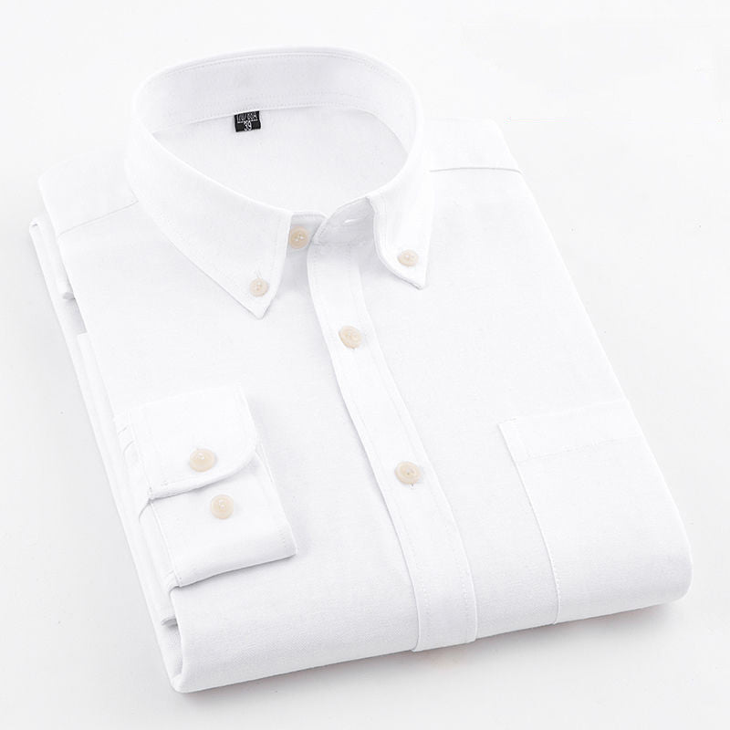 Men’s Pure-Color Oxford Slim Fit Shirt – Youth & Middle-Aged Business Casual