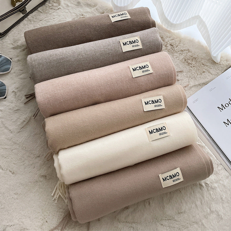 Cashmere Scarf Feel Solid Color Tassel Shawl Long Monochrome