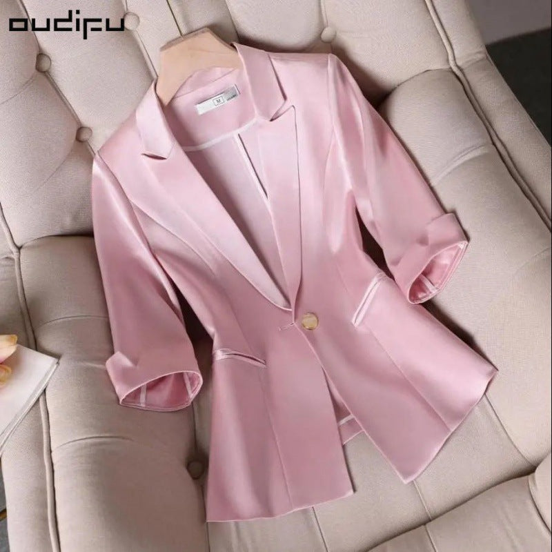 Acetate Stretch Satin All-match Women's Jacket