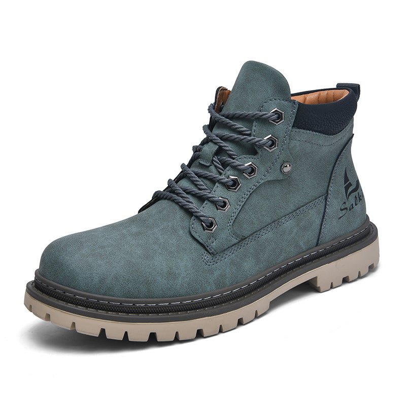 Men’s British-Style PU Leather Mid-Top Worker Boots