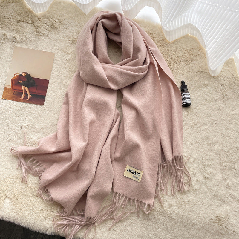 Cashmere Scarf Feel Solid Color Tassel Shawl Long Monochrome