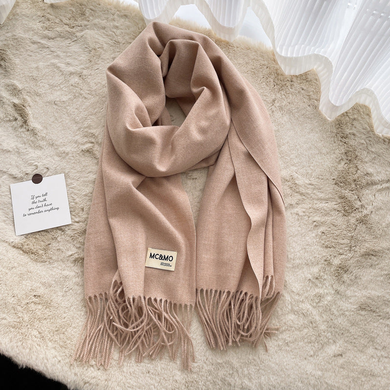 Cashmere Scarf Feel Solid Color Tassel Shawl Long Monochrome