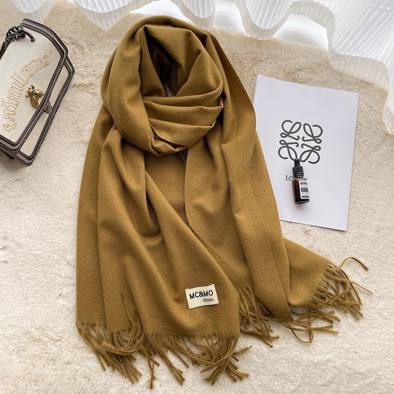 Cashmere Scarf Feel Solid Color Tassel Shawl Long Monochrome