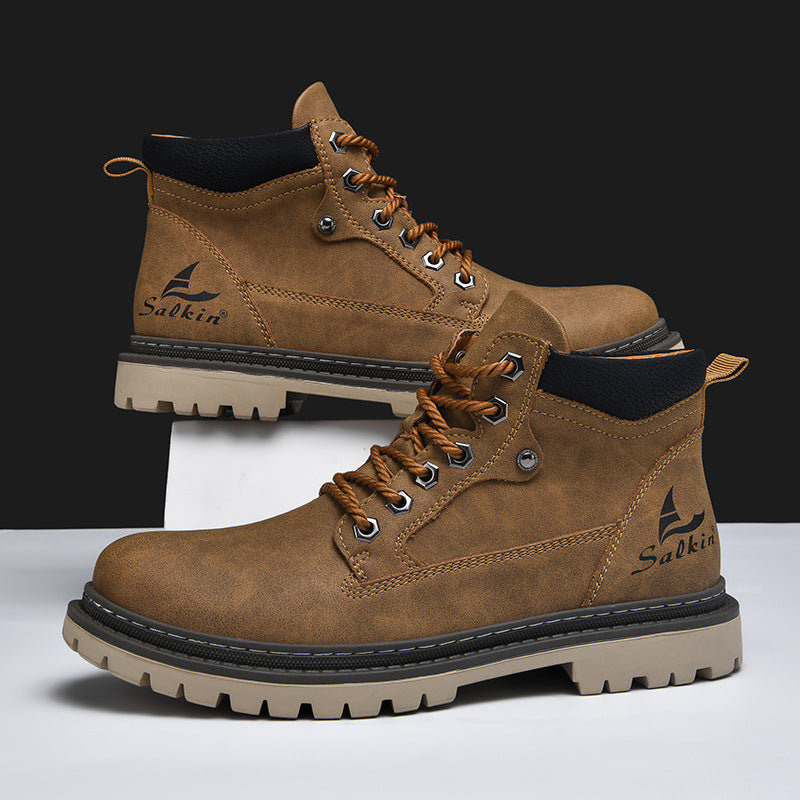 Men’s British-Style PU Leather Mid-Top Worker Boots
